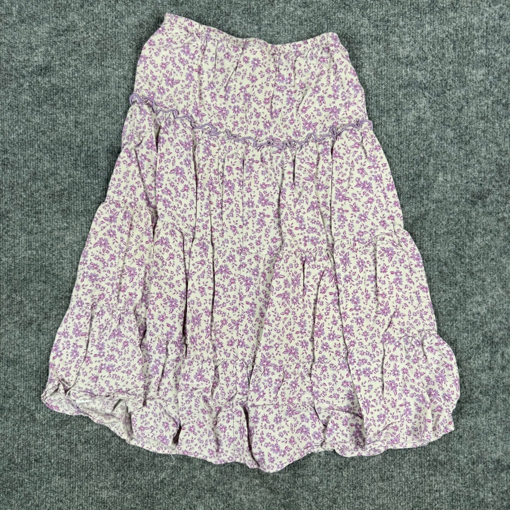Art Class Skirt Girls Size S (6/7) Purple Floral Tiered Rayon Elastic Waist Boho